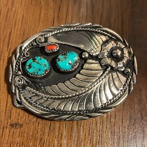 Silver and Turquoise Belt Buckle